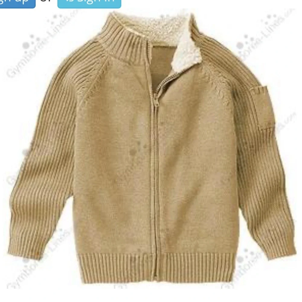 GYMBOREE 2009 MOUNTAIN LODGE KHAKI ZIP CARDIGAN SWEATER 7 8 LIKE NEW